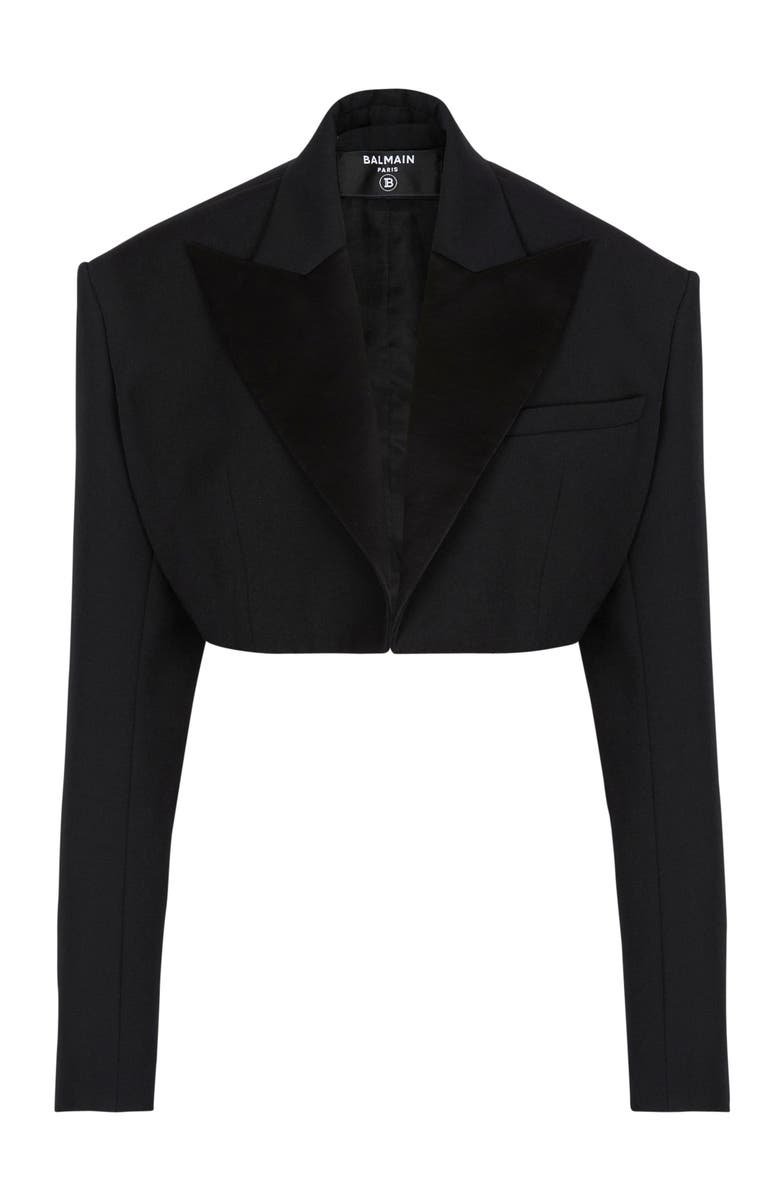 Balmain Cropped grain de poudre jacket, Alternate, color, Black