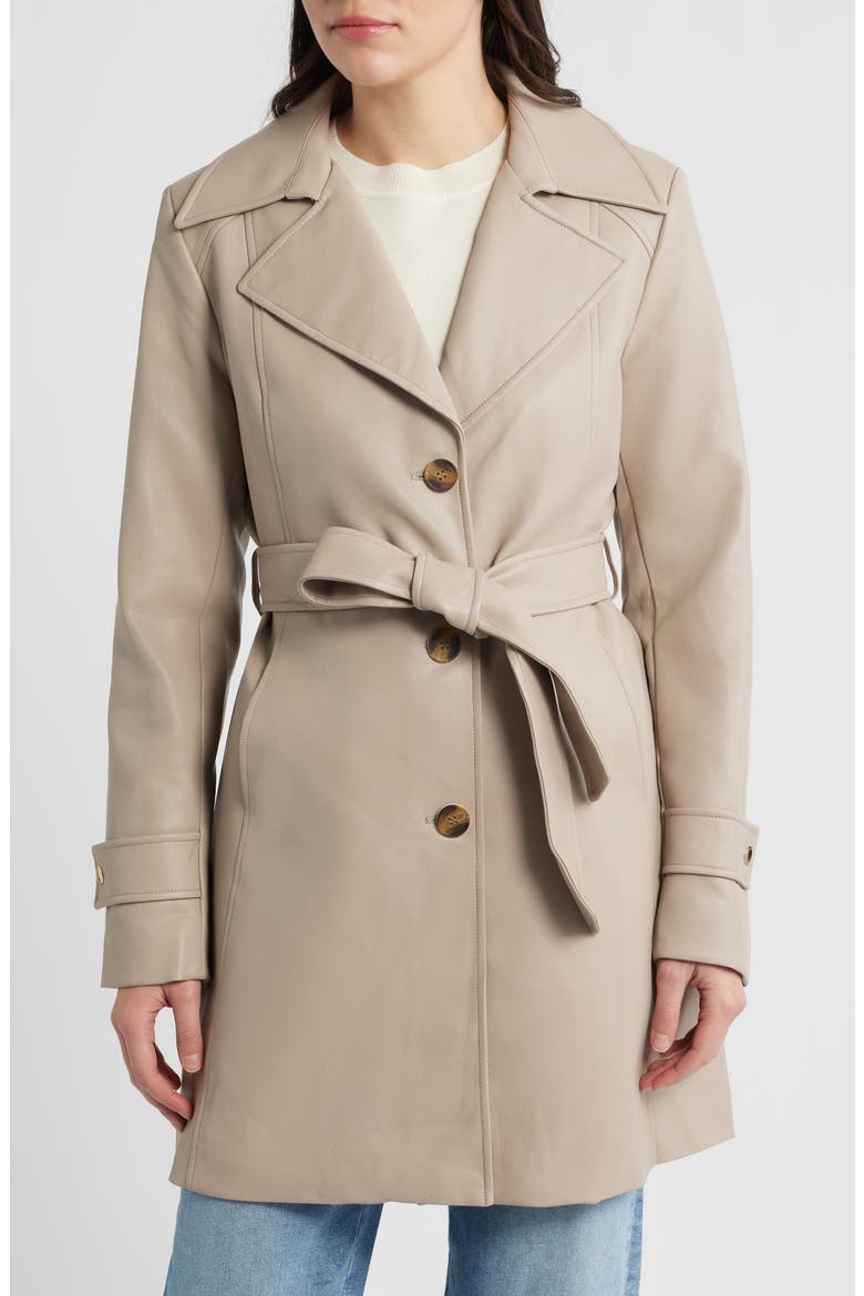 Belted Faux Leather Trench Coat, Alternate, color, DUNE