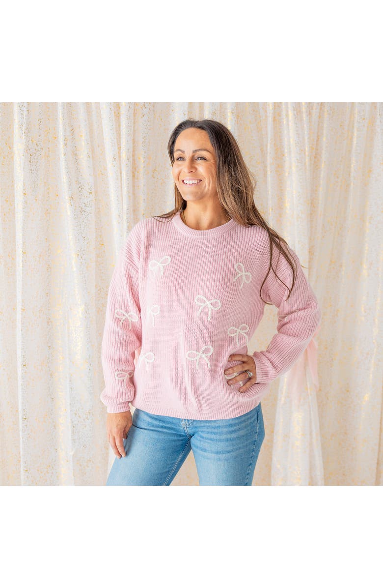 Sweet Wink All Over Bows Knit Women's Sweater, Alternate, color, Blush Pink
