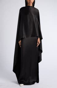 Bottega Veneta Fluid Silk Satin Cape Maxi Dress