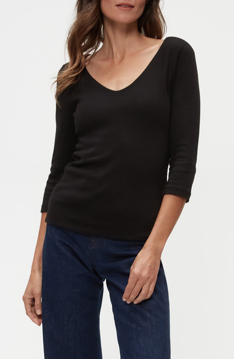 Michael Stars Angelina Three Quarter Sleeve T-Shirt, Alternate, color, Black