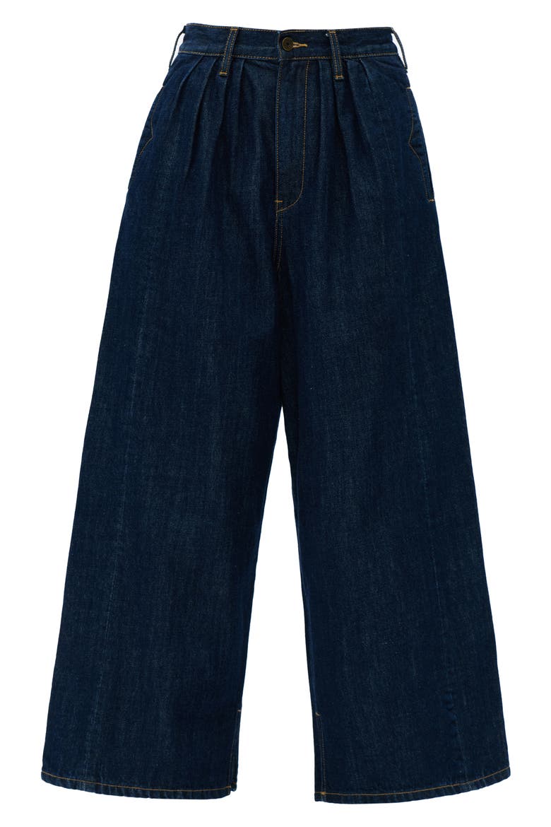 Pleated Super High Waist Ankle Wide Leg Jeans, Alternate, color, RINSE WASH