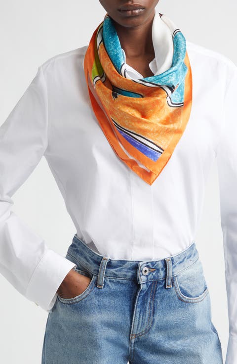 Doodle Print Silk Square Scarf