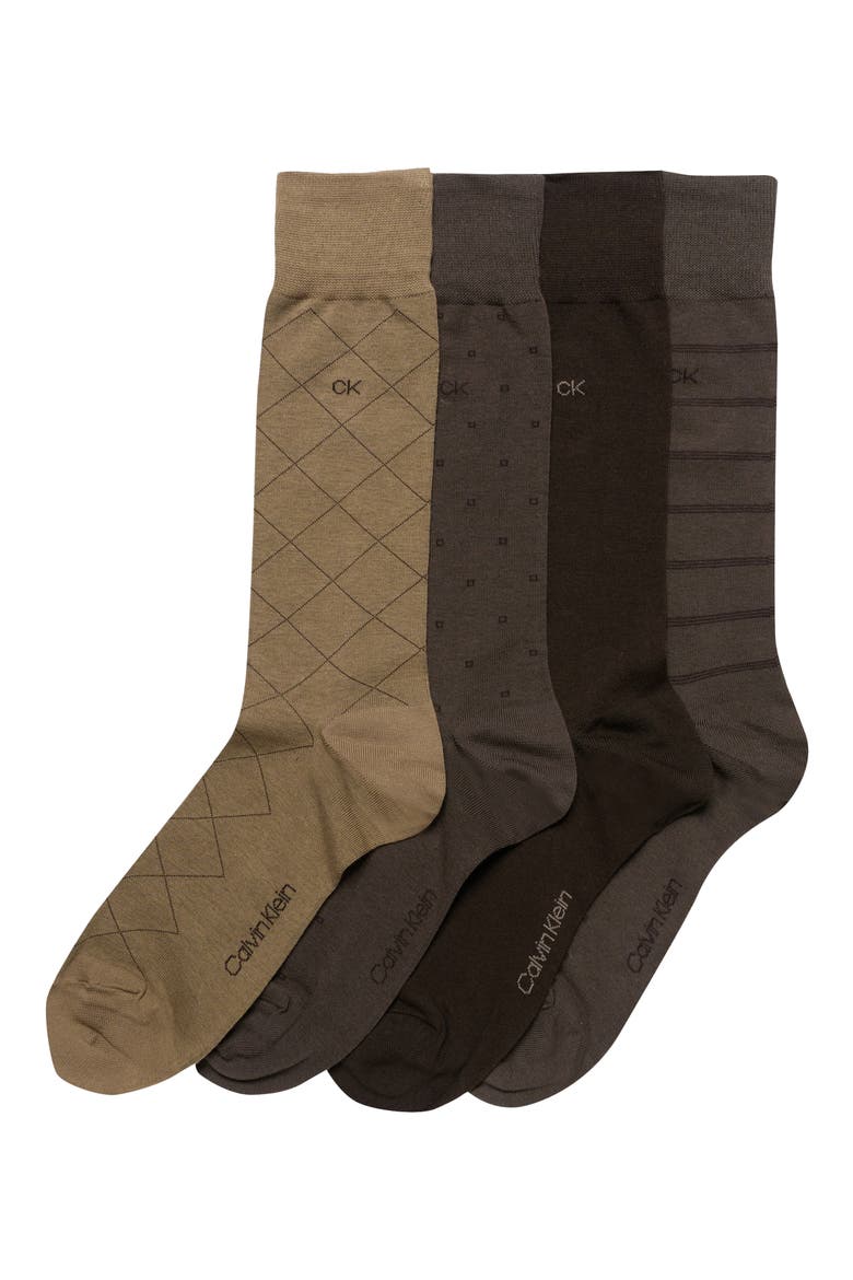 Assorted 4-Pack Cotton Blend Crew Socks, Main, color, TAUPE ASSORTED