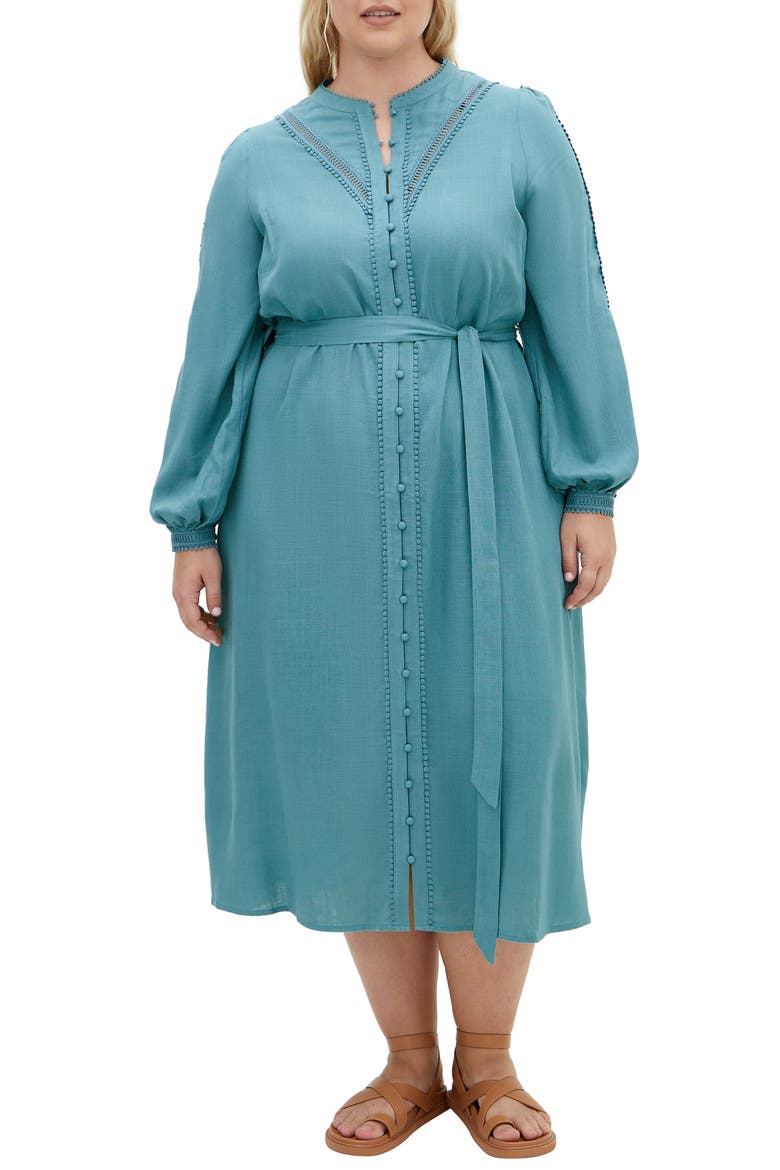Mysteria Long Sleeve Button Front Dress, Main, color, BLUE