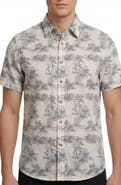 Report Collection Beach Print Short Sleeve Linen & Cotton Blend Button-Up Shirt