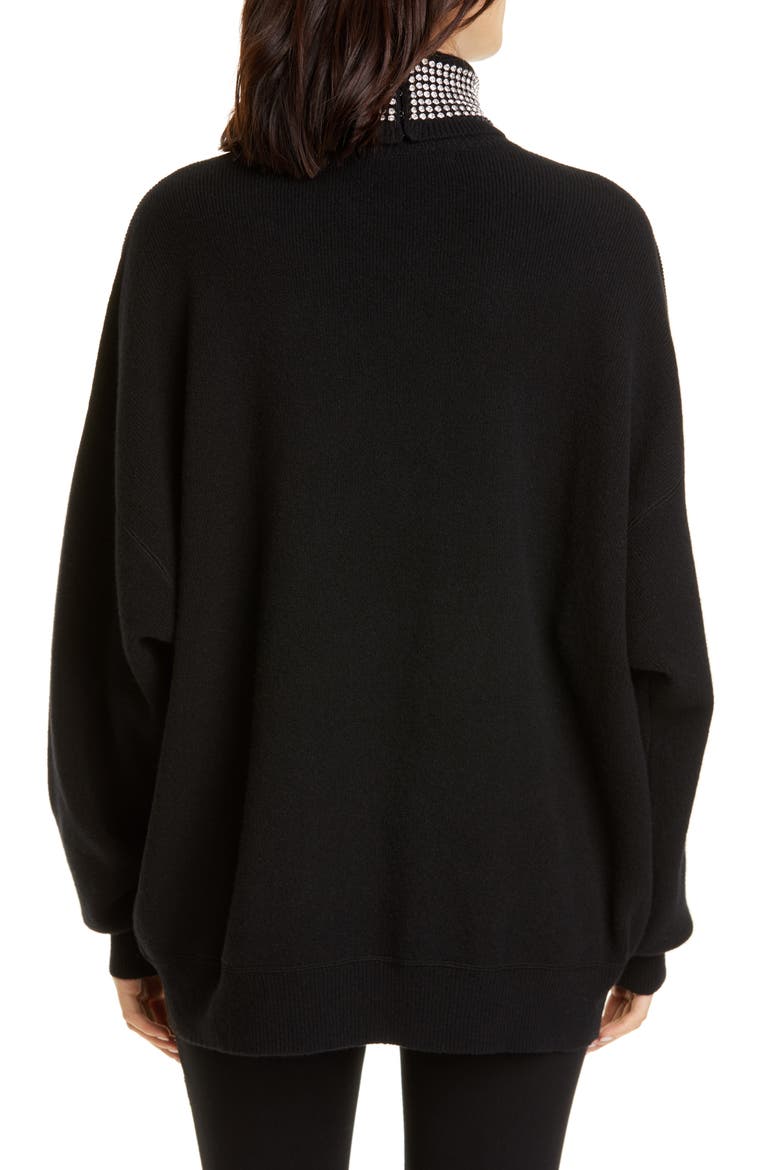 Crystal Neck Wool Blend Sweater, Alternate, color, BLACK
