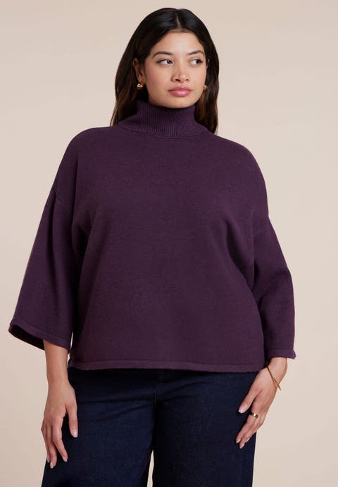 Boxy Three Quarter Sleeve Turtleneck (Plus Available)