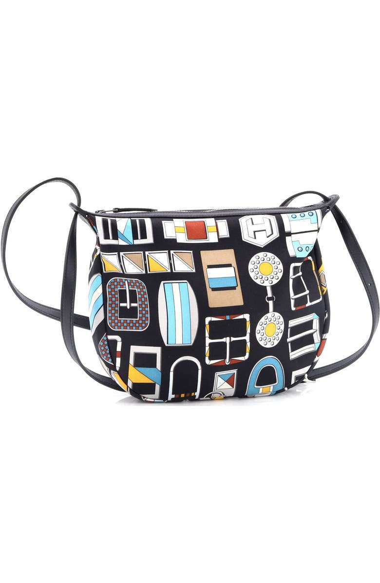 Pre-Owned Hermes Sursoie To Go Pouch Printed Silk and Leather, Alternate, color, Noir