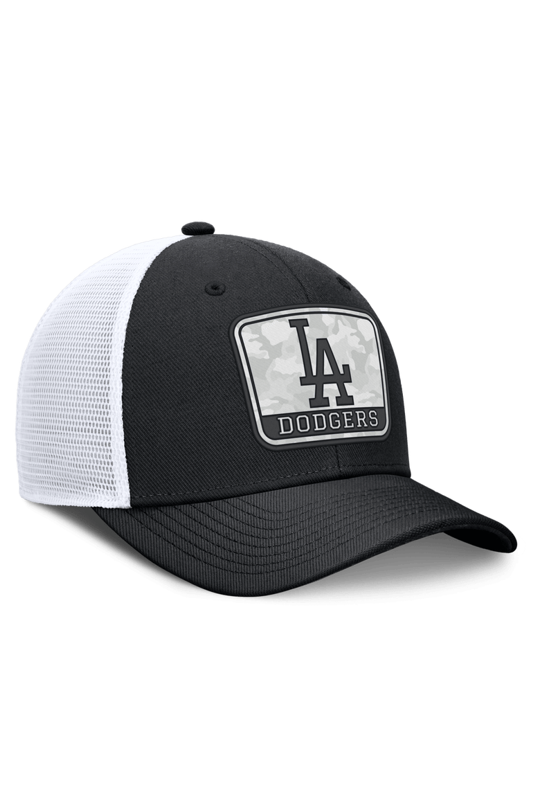 Men's Nike Black/White Los Angeles Dodgers Camo Rise Trucker Dri-FIT Adjustable Hat, Alternate, color, Black