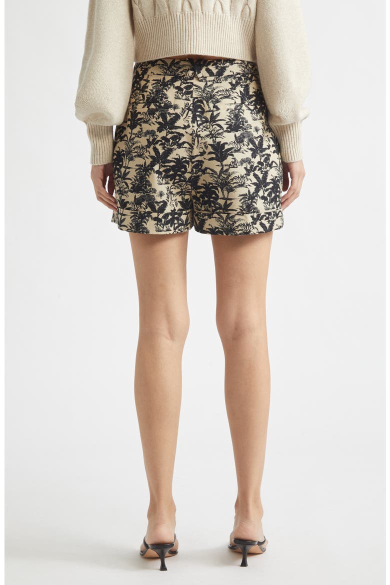 Nara Tropical Print Cuff Cotton Shorts, Alternate, color, JET/ NATURAL