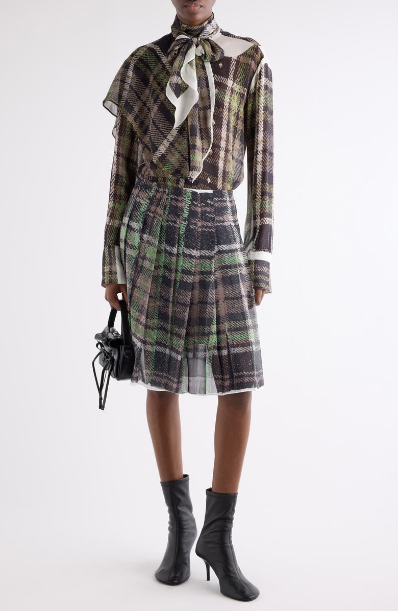 Acne Studios Senelle Plaid Silk Shirt, Alternate, color, Green/ Grey