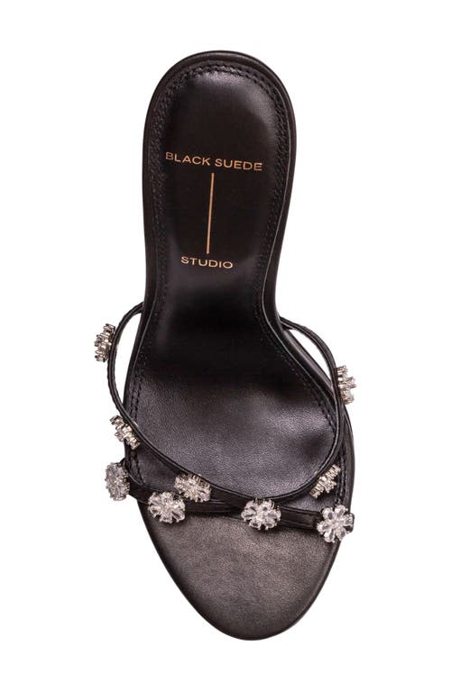 Black Suede Studio Summer Crystal Crisscross Slide Sandals In Black Leather