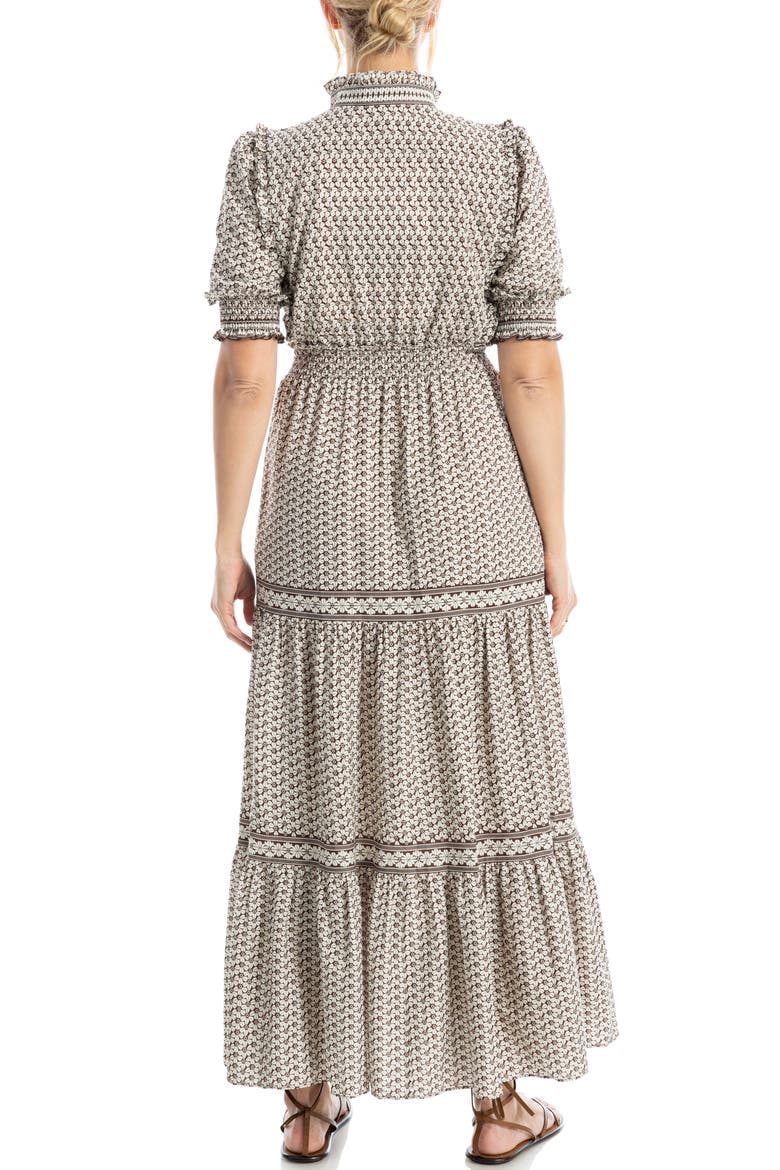 Floral Short Sleeve Tiered Maxi Dress, Alternate, color, MOCHA/ CREAM SPACIAL RIDDLES