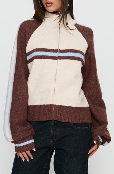 Lexanne Stripe Mock Neck Zip Sweater