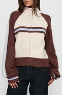 Princess Polly Lexanne Stripe Mock Neck Zip Sweater
