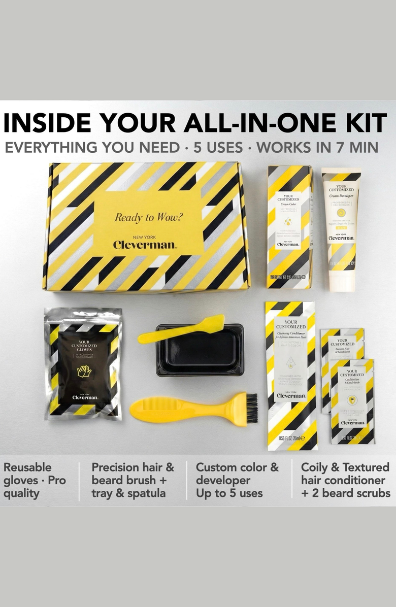 Cleverman Coarse & Coily Hair · Reusable Beard & Hair Dye Kit, Alternate, color, Jet Black