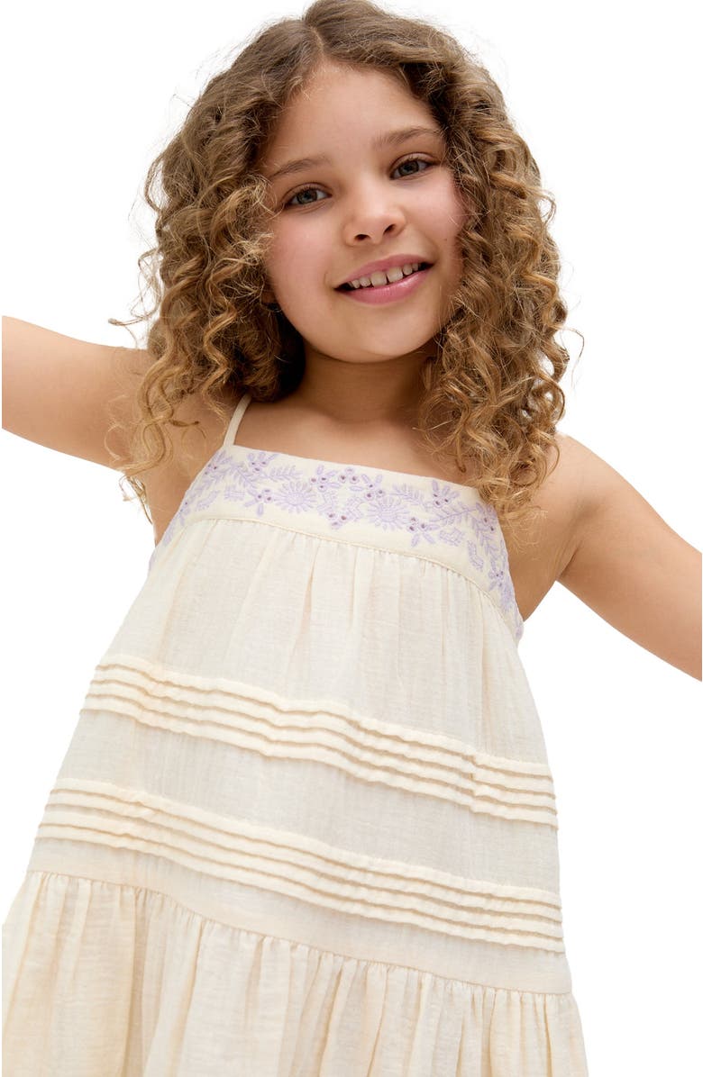 Raffya Kids Swish Pin Tuck Embroidered Dress, Alternate, color, Ecru