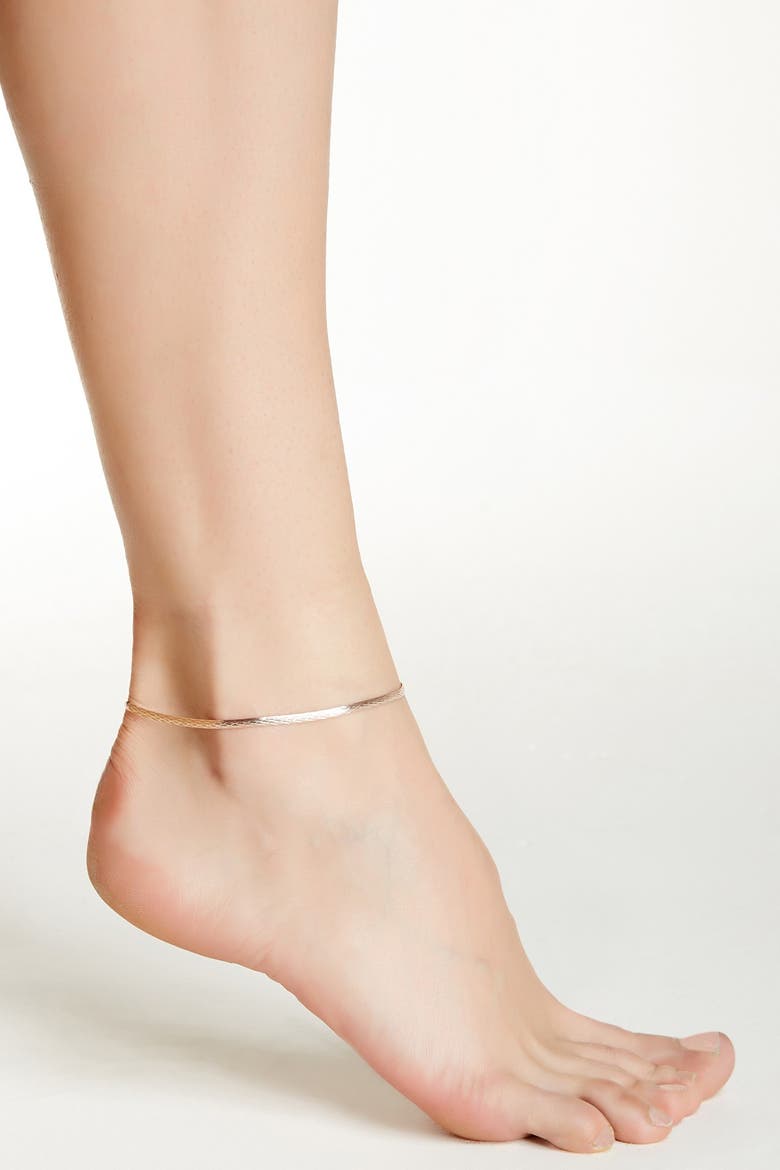 Italian Two-Tone Reversible Flat Chain Anklet, Main, color, rose