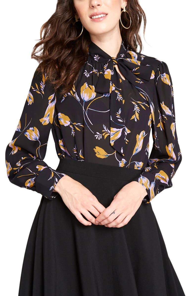 ModCloth Tie Neck Long Sleeve Blouse, Main, color,