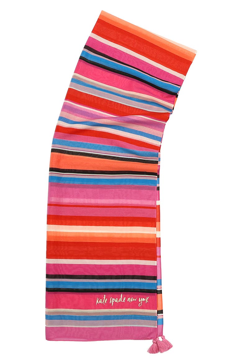 sunny stripe cotton & silk oblong scarf, Alternate, color, CAROUSEL PINK