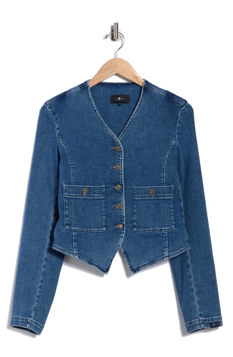 7 For All Mankind Collarless Denim Jacket, Alternate, color, Yorktown