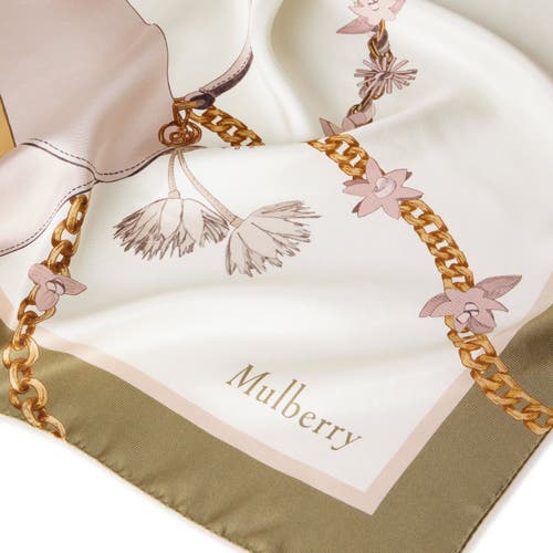 Mulberry Silk Lana Bag & Chains Square Scarf In Eggshell-blossom Pin