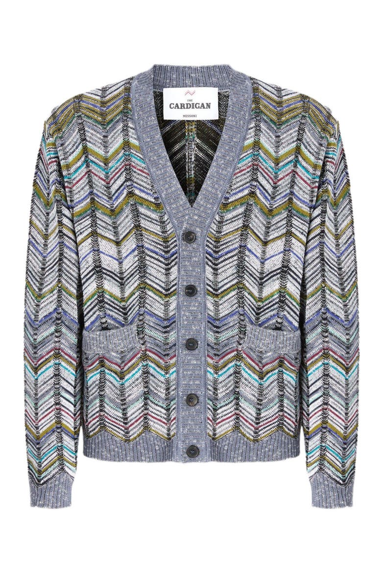 Cotton Chevron Cardigan With Pockets, Alternate, color, Grey Multicoloured