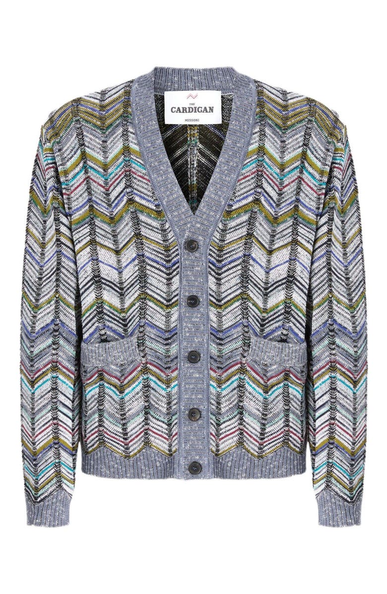 Missoni Cotton Chevron Cardigan With Pockets, Alternate, color, Grey Multicoloured