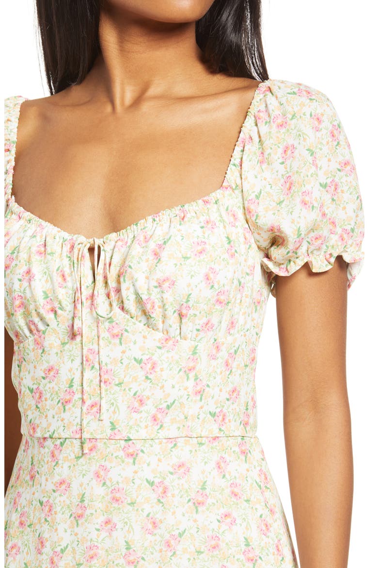 Puff Sleeve Midi Dress, Alternate, color, IVORY MULTI
