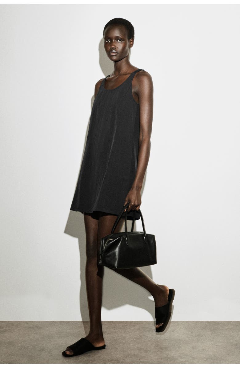 COS Jersey-panelled Nylon Mini Dress, Alternate, color, Black