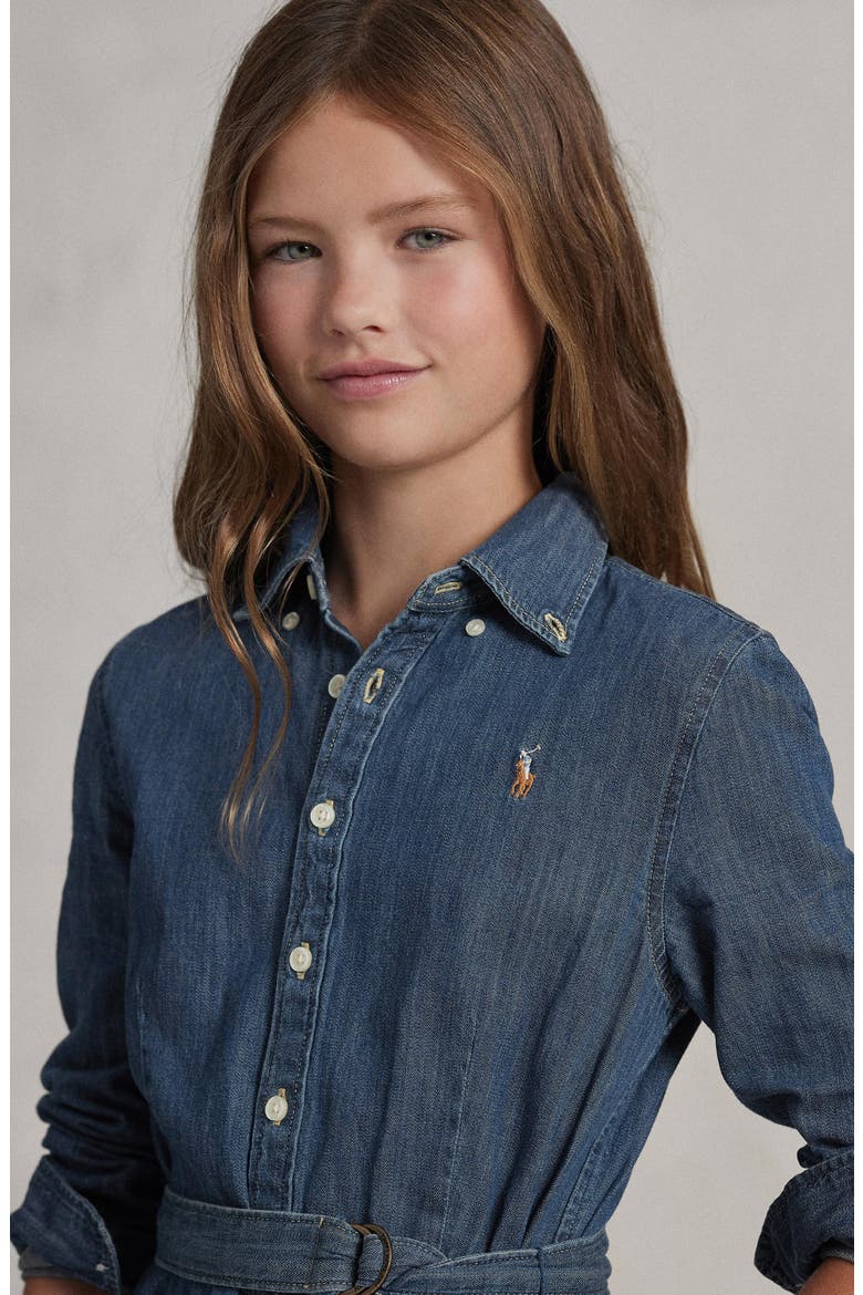 Kids' Belted Denim Shirtdress, Alternate, color, INDIGO