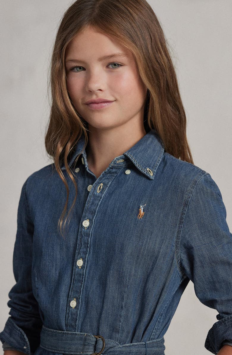 Polo Ralph Lauren Kids' Belted Denim Shirtdress, Alternate, color, Indigo