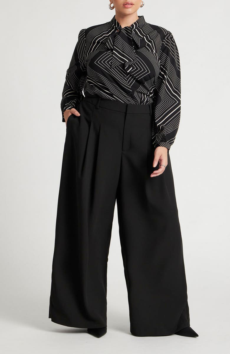 ELOQUII Print Tie Neck Top, Alternate, color, 