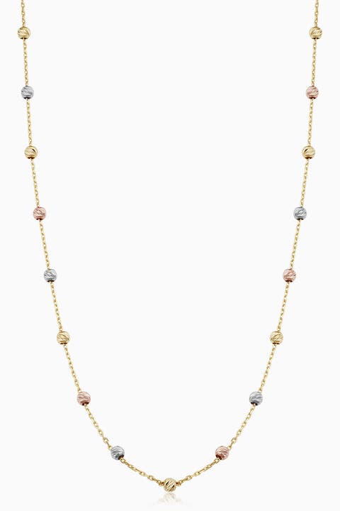 14K Tricolor Gold Celebration Ball Station Necklace