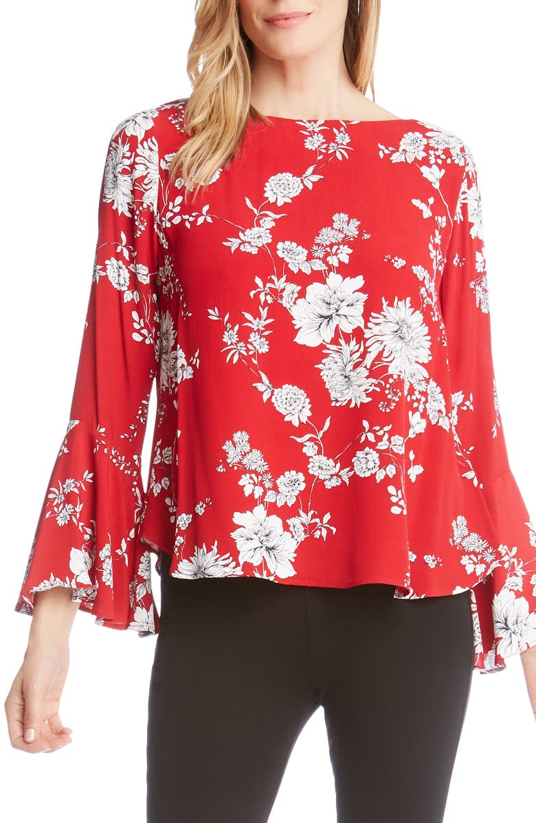 Karen Kane Bouquet Print Bell Sleeve Top, Main, color, 