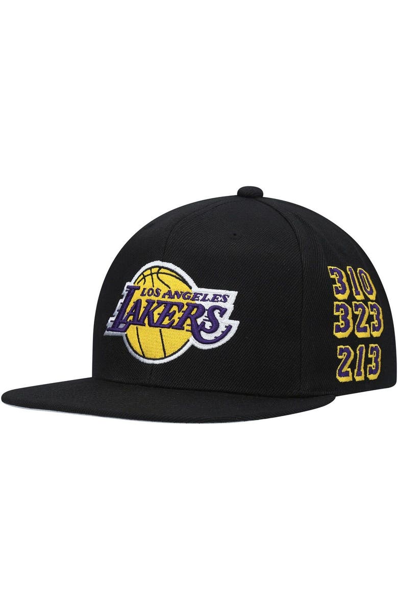 Mitchell & Ness Men's Mitchell & Ness Black Los Angeles Lakers Area Code Snapback Hat, Main, color, 