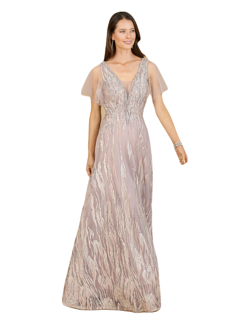 Cape Sleeve V-Neck Gown