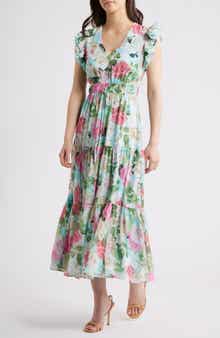 Anne Klein Floral Ruffle Drawstring Waist Dress