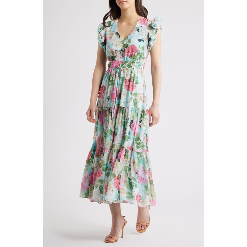 Anne Klein Floral Ruffle Drawstring Waist Dress