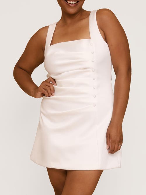 Six Stories Bonnie Square Neck Satin Mini Dress In White