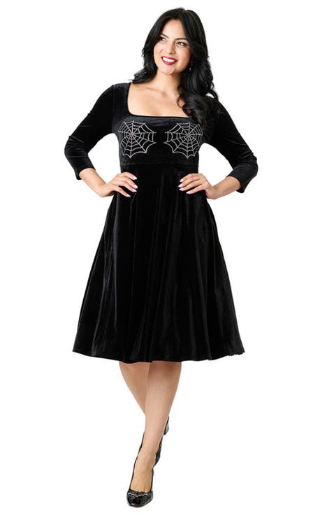 Square Neck Pleated Swing Dress