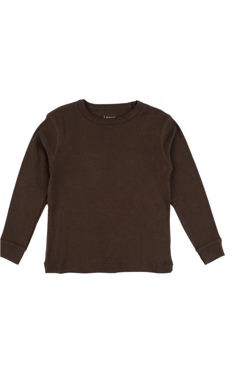 Leveret Kids Long Sleeve T-Shirt, 100% Cotton, Solid Colors, Main, color, Brown