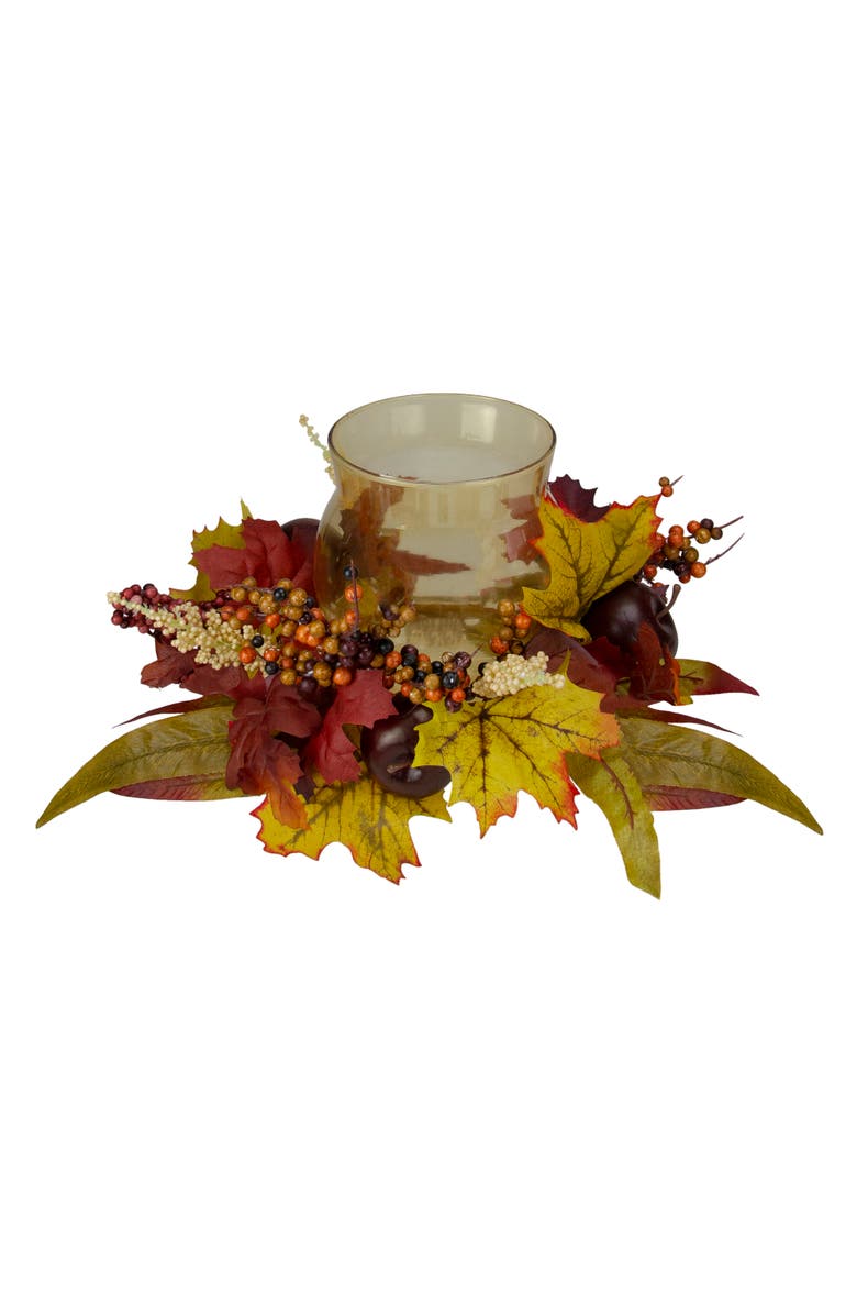Northlight Apples and Dahlias Fall Harvest Floral Glass Hurricane Pillar Candle Holder - 15", Alternate, color, 