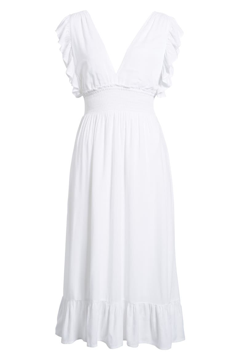 Ruffle Trim Midi Dress, Alternate, color, WHITE