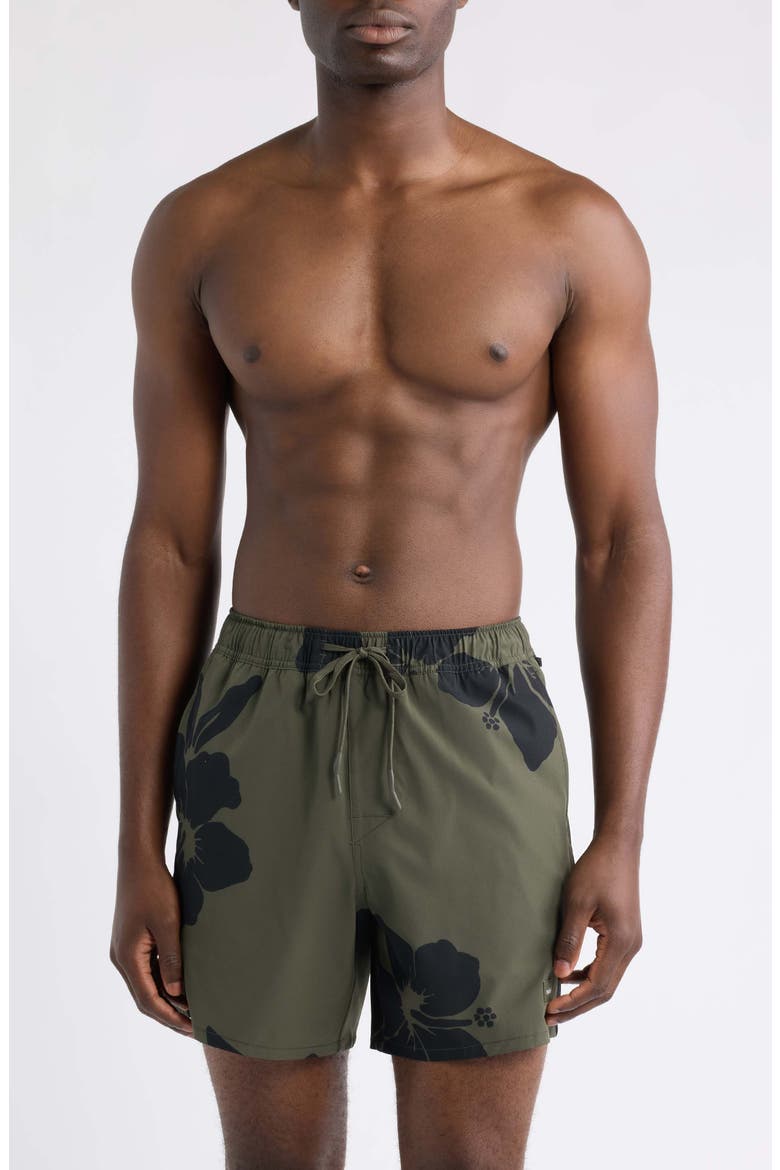Print Day Swim Trunks, Main, color, GREEN