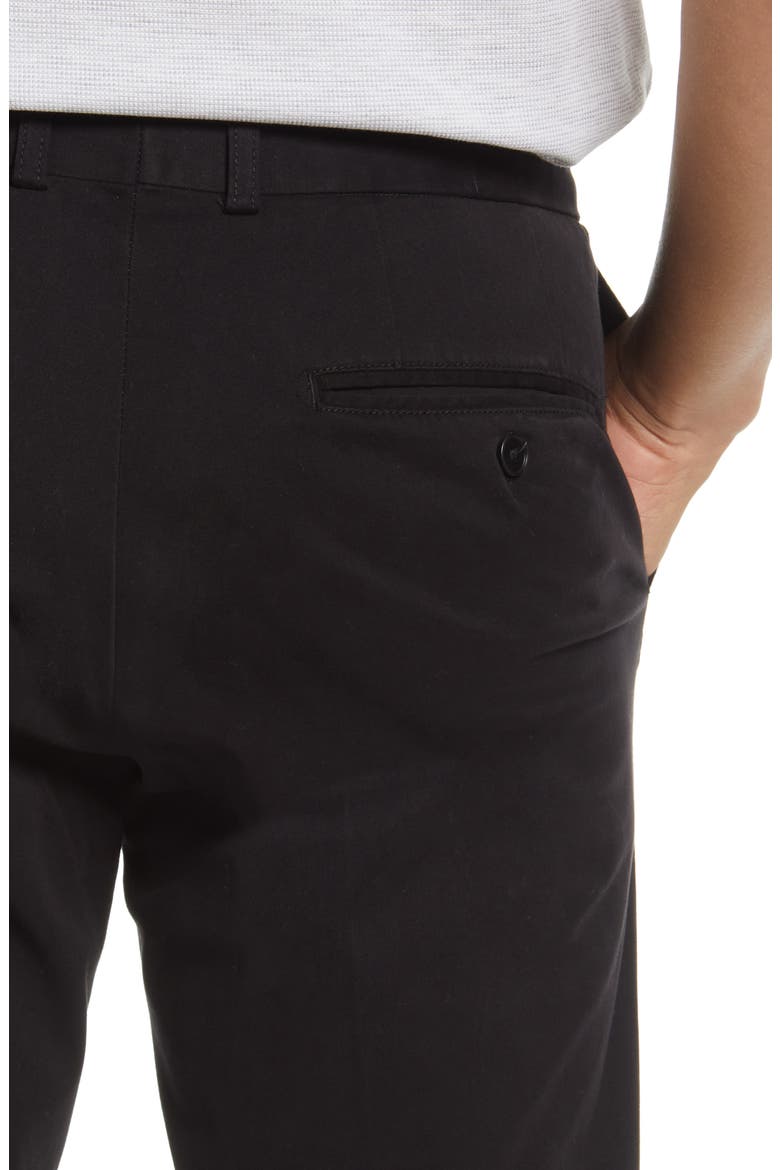 Trim Straight Leg Stretch Flat Front Chino Trousers, Alternate, color, BLACK