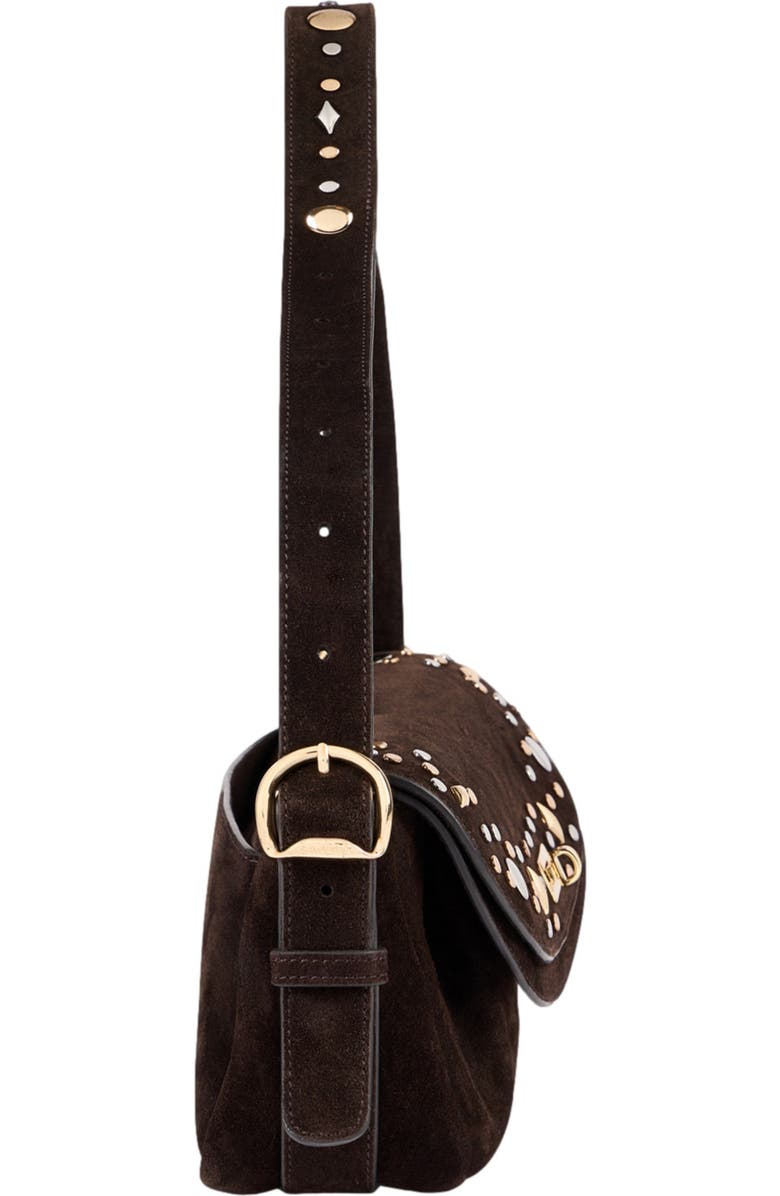 SANDRO LE MAMBO JANYS studded suede bag, Alternate, color, Black Brown
