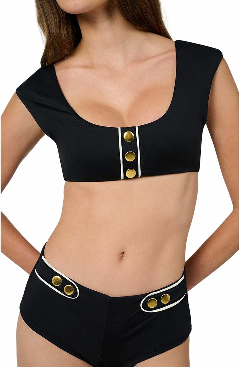 WeWoreWhat Sailor Swim Short, Alternate, color, Black/Off-Wht