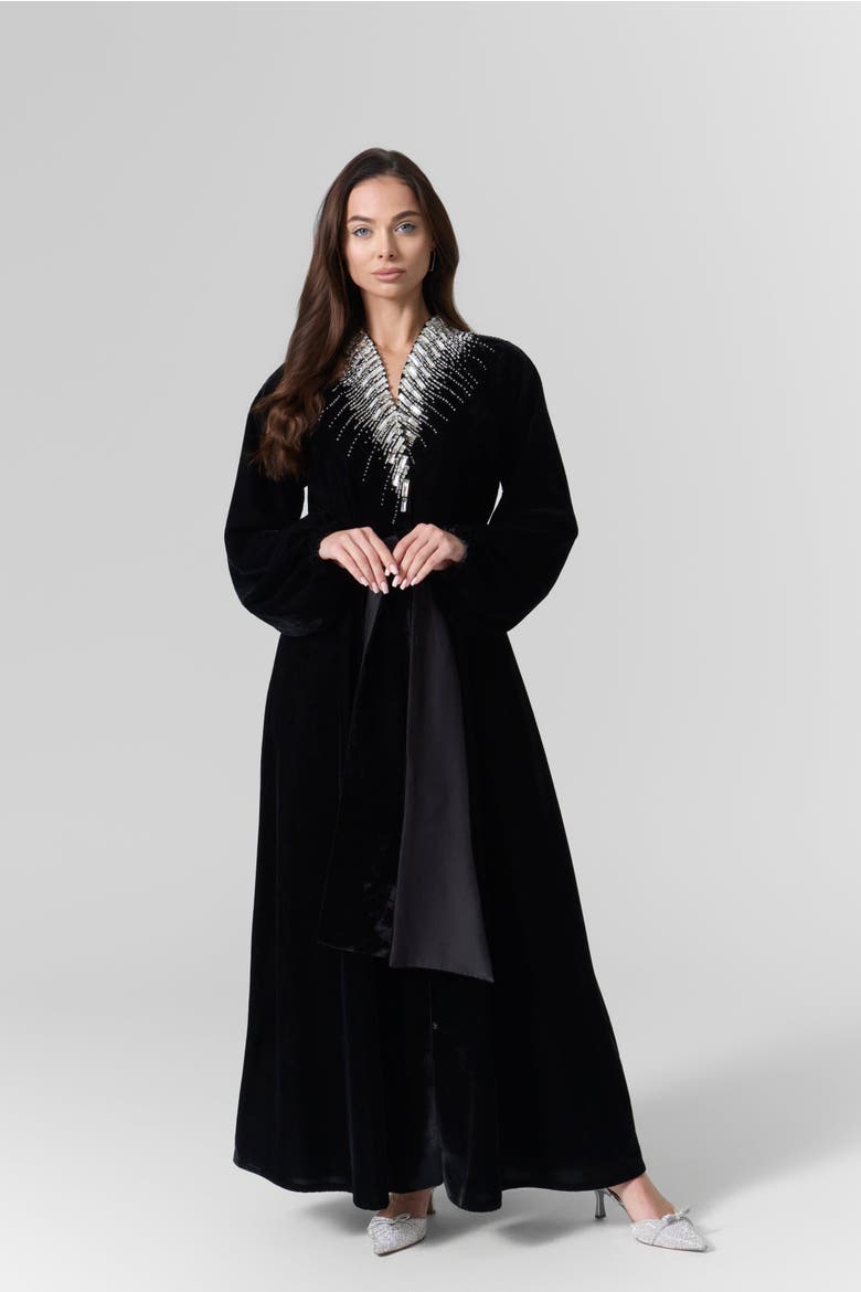 Luna Velvet Embellished Belted Dress, Main, color, Black